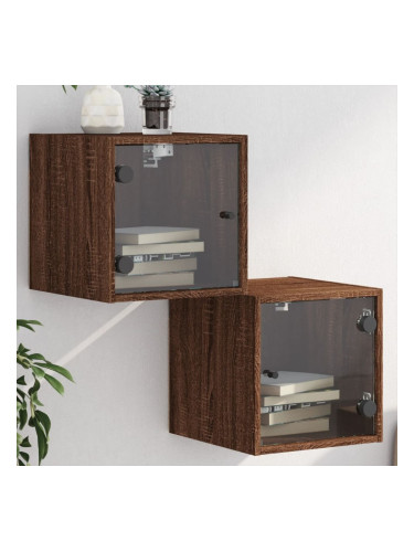 Sonata H Нощни шкафчета със стъклени врати 2 бр кафяв дъб 35x37x35 см