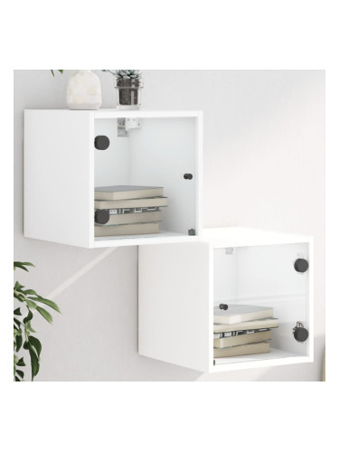 Sonata H Нощни шкафчета със стъклени врати 2 бр бяло 35x37x35 см
