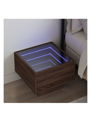 Sonata H Нощна масичка с Infinity LED, кафяв дъб, 40x40x30 см