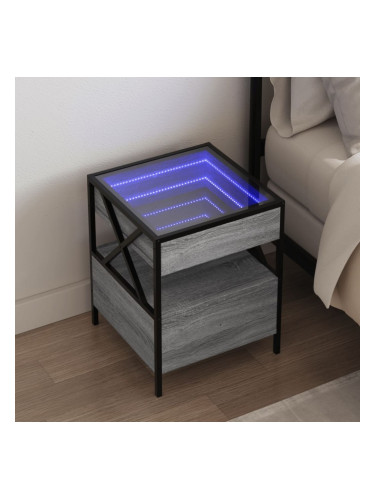 Sonata H Нощна масичка с Infinity LED, сив сонома, 40x40x51 см