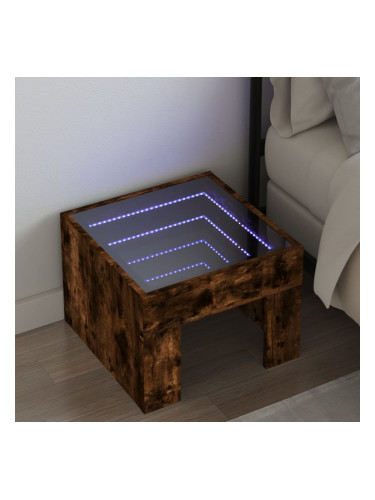 Sonata H Нощна масичка с Infinity LED, опушен дъб, 40x40x30 см