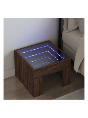 Sonata H Нощна масичка с Infinity LED, кафяв дъб, 40x40x30 см