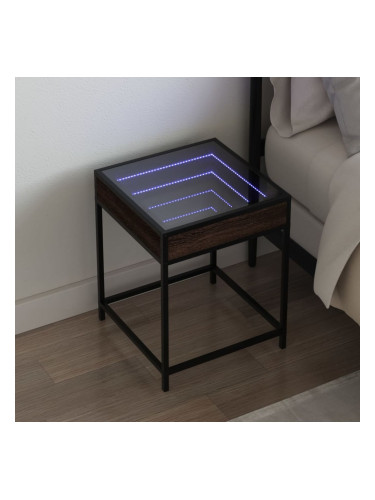 Sonata H Нощна масичка с Infinity LED, кафяв дъб, 40x40x51 см