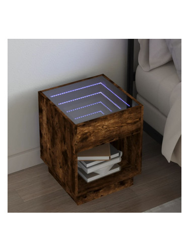 Sonata H Нощна масичка с Infinity LED, кафяв дъб, 40x40x50 см