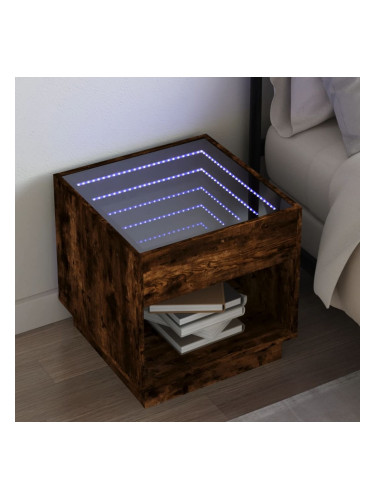 Sonata H Нощна масичка с Infinity LED, опушен дъб, 50x50x50 см