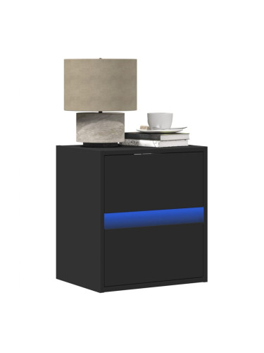 Sonata H Нощни шкафчета за стена с LED осветление, 2 бр, черни