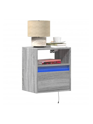 Sonata H Нощно шкафче за стена с LED осветление, сив сонома
