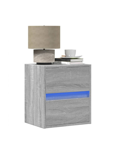 Sonata H Нощни шкафчета за стена с LED осветление, 2 бр, сив сонома