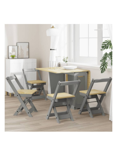 Sonata H Трапезни столове Corona сгъваеми 4 бр сиви борово дърво масив