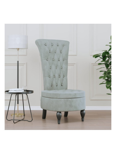 Sonata H Стол с висока облегалка, светлосив, кадифе, дизайн на копчета