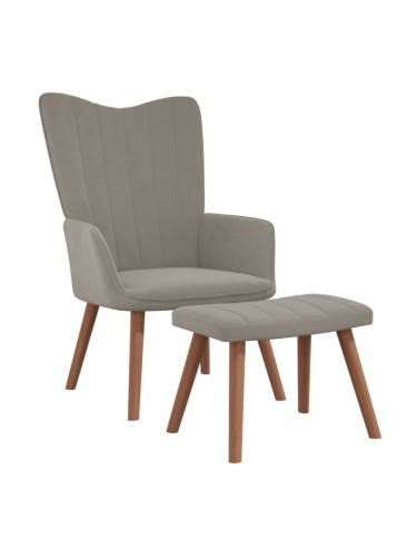 Sonata H Релакс стол с табуретка, светлосив, кадифе