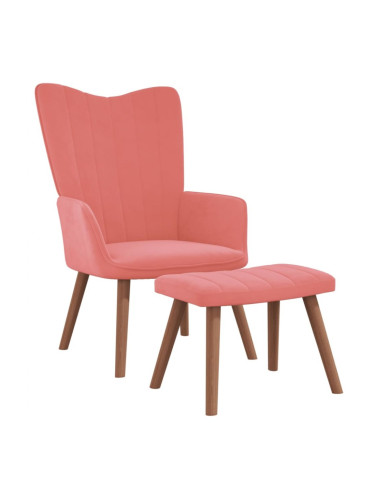 Sonata H Релакс стол с табуретка, розов, кадифе