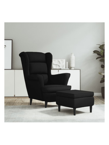 Sonata H Фотьойл Wingback с табуретка, черен, кадифе
