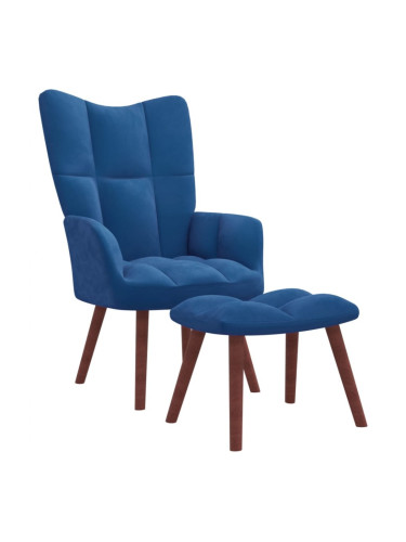 Sonata H Релакс стол с табуретка, син, кадифе