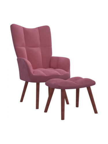 Sonata H Релакс стол с табуретка, розов, кадифе