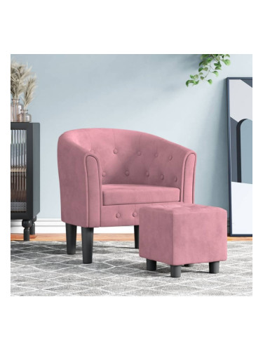 Sonata H Фотьойл с табуретка, розово, кадифе