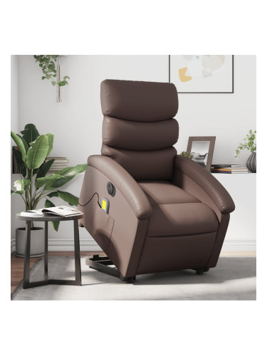 Sonata H Електрически изправящ масажен реклайнер стол, кафяв, еко кожа