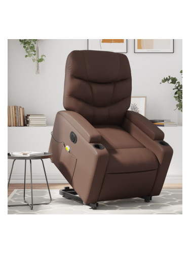 Sonata H Електрически изправящ масажен реклайнер стол, кафяв, еко кожа