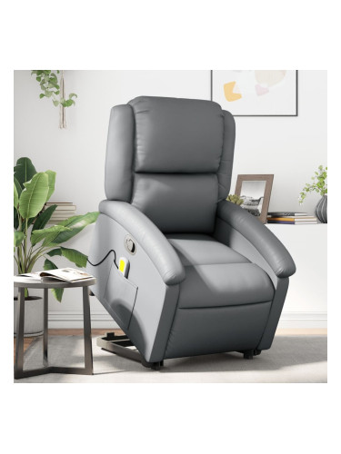 Sonata H Изправящ масажен реклайнер стол, сива, изкуствена кожа