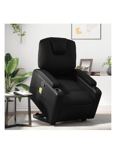 Sonata H Изправящ масажен реклайнер стол, черен, изкуствена кожа