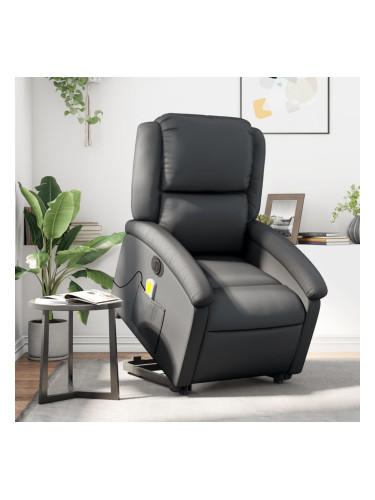 Sonata H Електрически изправящ масажен реклайнер, черен, естествена кожа