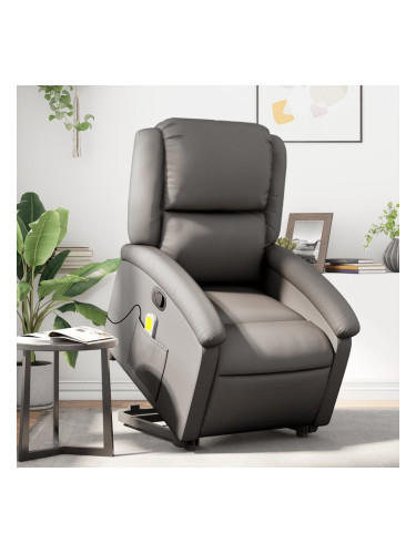 Sonata H Изправящ масажен реклайнер стол, сив, естествена кожа