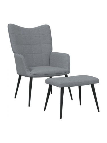 Sonata H Релаксиращ стол с табуретка, светлосив, плат