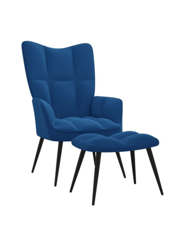 Sonata H Релаксиращ стол с табуретка, син, кадифе
