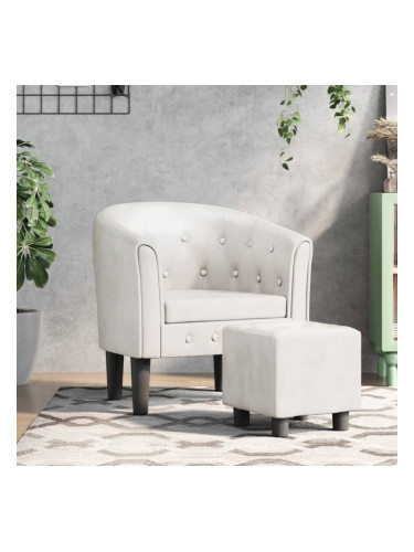 Sonata H Объл фотьойл с табуретка за крака, бял, изкуствена кожа