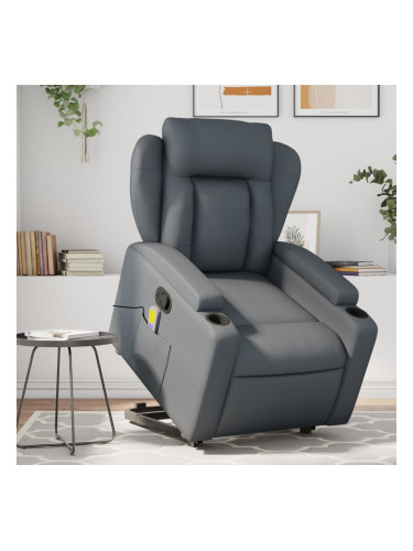 Sonata H Изправящ масажен реклайнер стол, сива, изкуствена кожа