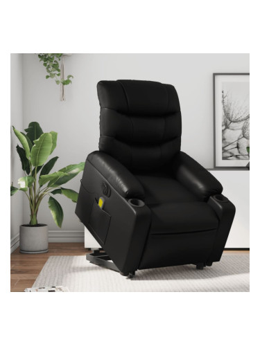 Sonata H Електрически изправящ масажен реклайнер стол, черен, еко кожа