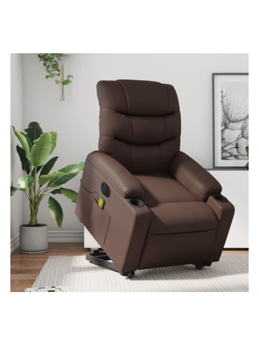 Sonata H Електрически изправящ масажен реклайнер стол, кафяв, еко кожа