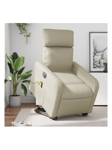 Sonata H Електрически изправящ масажен реклайнер стол, кремав, еко кожа