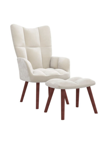 Sonata H Релакс стол с табуретка, кремаво-бял, кадифе