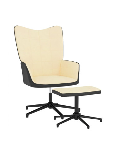 Sonata H Стол за релакс с табуретка, кремавобял, кадифе и PVC