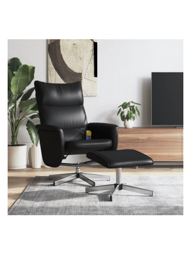 Sonata H Масажен реклайнер стол с табуретка, черен, изкуствена кожа