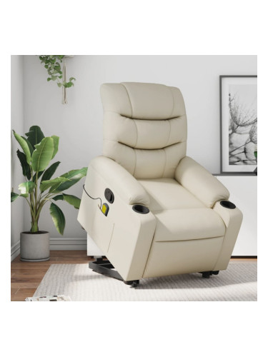 Sonata H Изправящ масажен реклайнер стол, кремав, изкуствена кожа