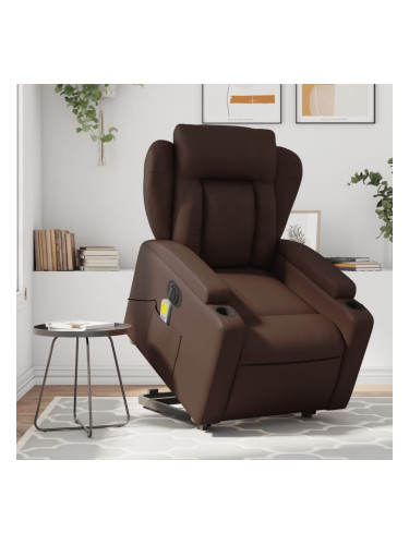 Sonata H Електрически изправящ масажен реклайнер стол, кафяв, еко кожа