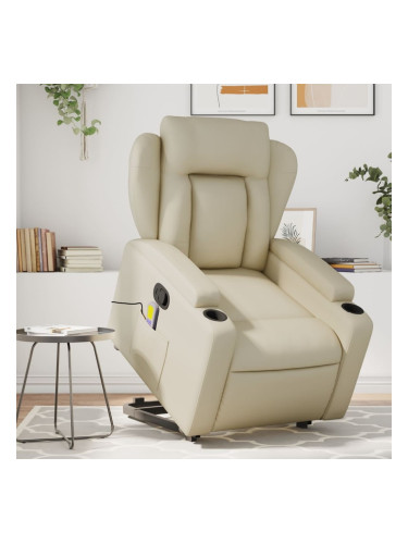 Sonata H Изправящ масажен реклайнер стол, кремав, изкуствена кожа