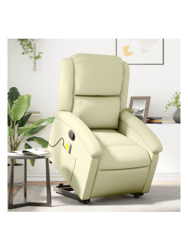 Sonata H Изправящ масажен реклайнер стол, кремав, естествена кожа