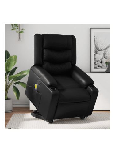 Sonata H Изправящ масажен реклайнер стол, черен, изкуствена кожа