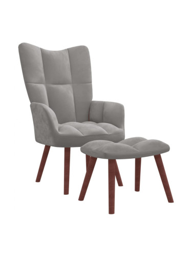 Sonata H Релакс стол с табуретка, светлосив, кадифе