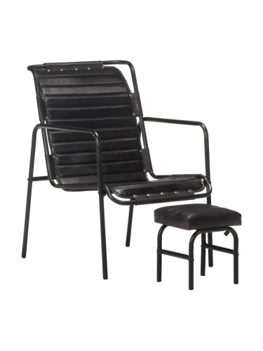 Sonata H Фотьойл за релакс с поставка за крака, черен, естествена кожа