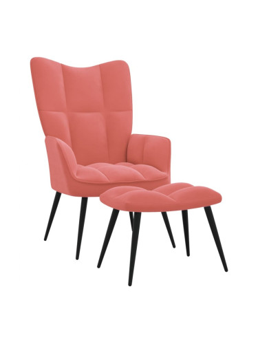 Sonata H Релаксиращ стол с табуретка, розов, кадифе