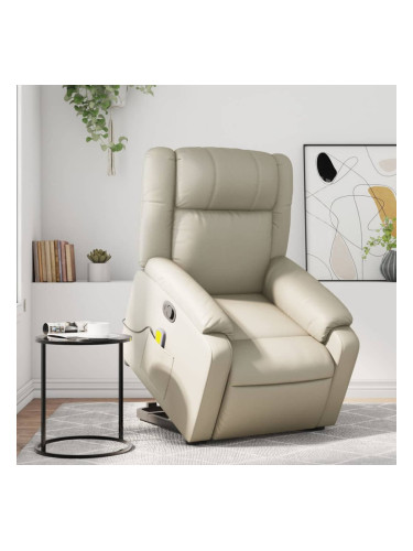 Sonata H Изправящ масажен реклайнер стол, кремав, изкуствена кожа