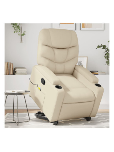 Sonata H Изправящ масажен реклайнер стол, кремав, изкуствена кожа