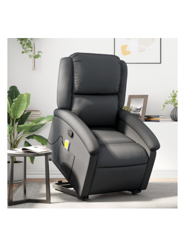 Sonata H Изправящ масажен реклайнер стол, черен, естествена кожа