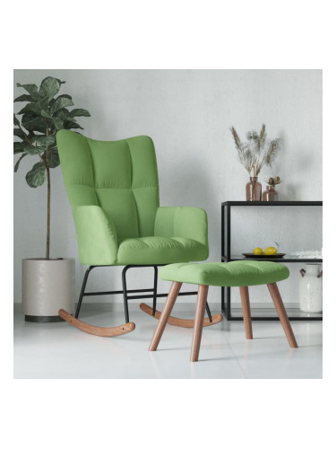 Sonata H Люлеещ се стол с табуретка, светлозелен, кадифе