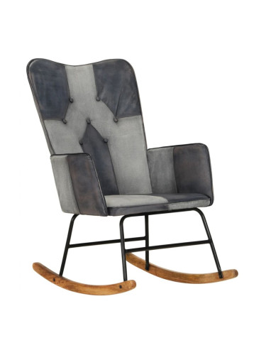 Sonata H Люлеещ се стол, сив, естествена кожа и платно