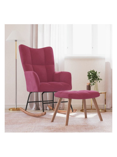 Sonata H Люлеещ се стол с табуретка, виненочервен, кадифе